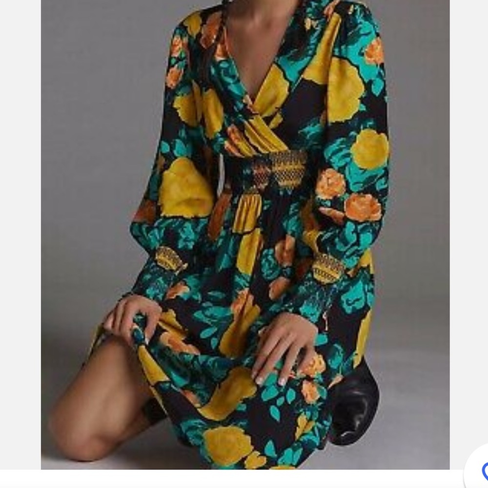 Anthropologie Plenty by Tracy Reese Black motif Floral Midi Dress